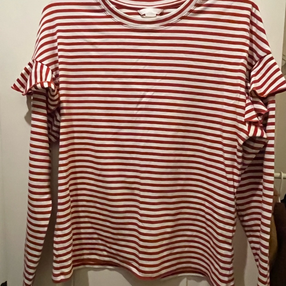 Red and White Striped Ruffle Sleeve Top